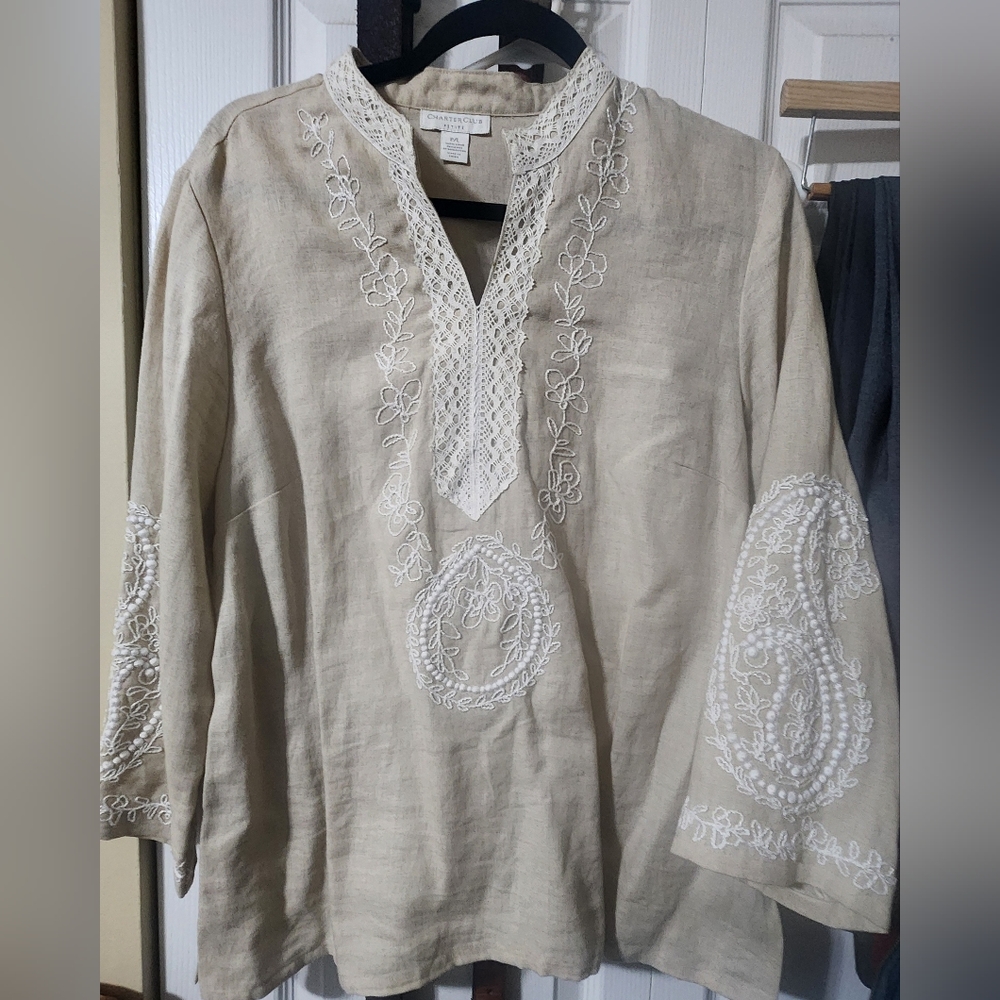 Charter Club Embroidered & Embellished Top | Size PL
